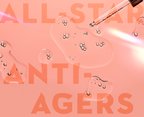 allstar anti agers produktų skyriaus rožinis paviršius su serumu ir lašintuvu